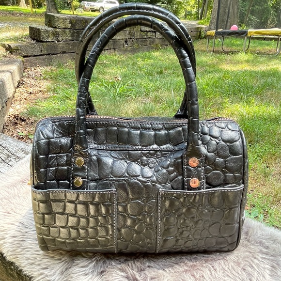 Ted Baker Black leather crocodile effect hand bag satchel. - Picture 1 of 16